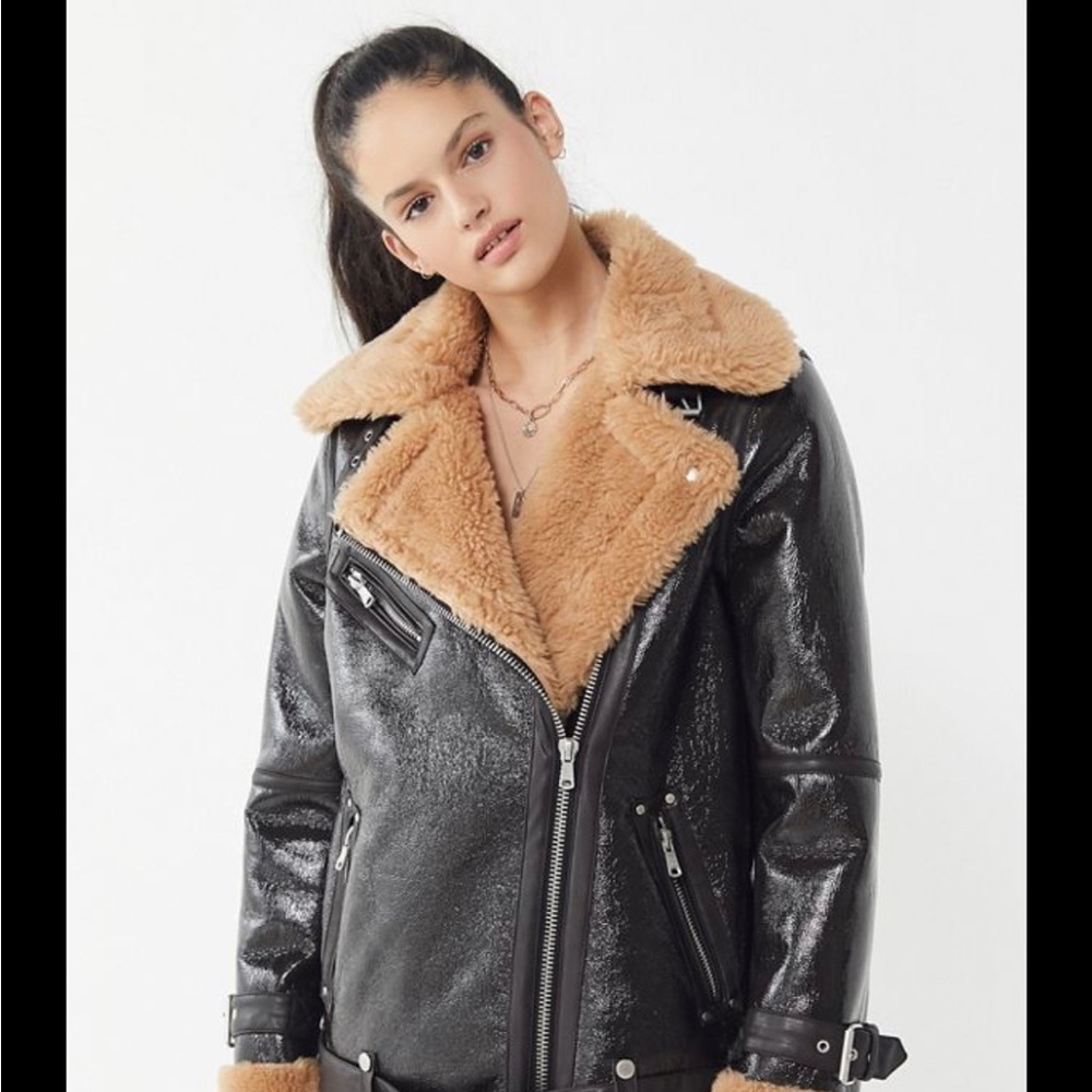 Avec Les Filles Luxe Moto Sherpa Aviator Jacket in S